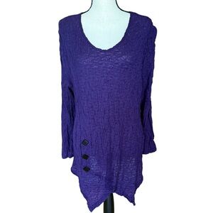 YUSHI Purple Crinkle Lagenlook Button Sleeve Tunic Shirt Top 2X Art Teacher